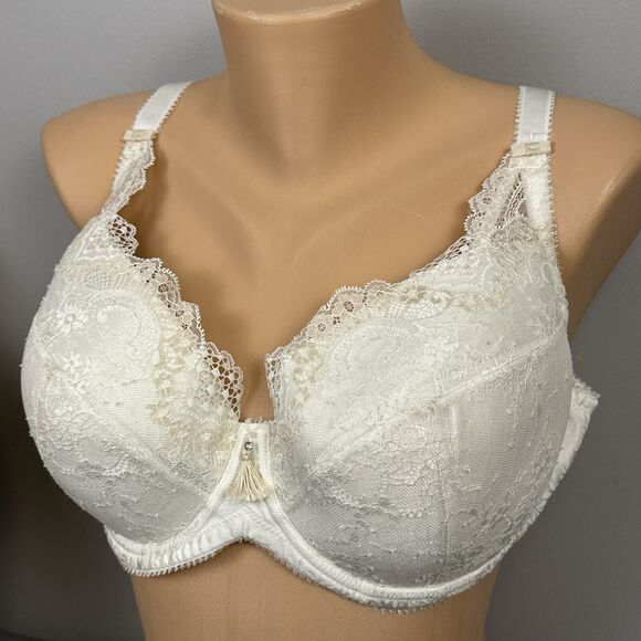Charnos Bra UK 38E Bailey Plunge Lined Molded 155102 Ivory Underwire Tassel - Picture 2 of 11
